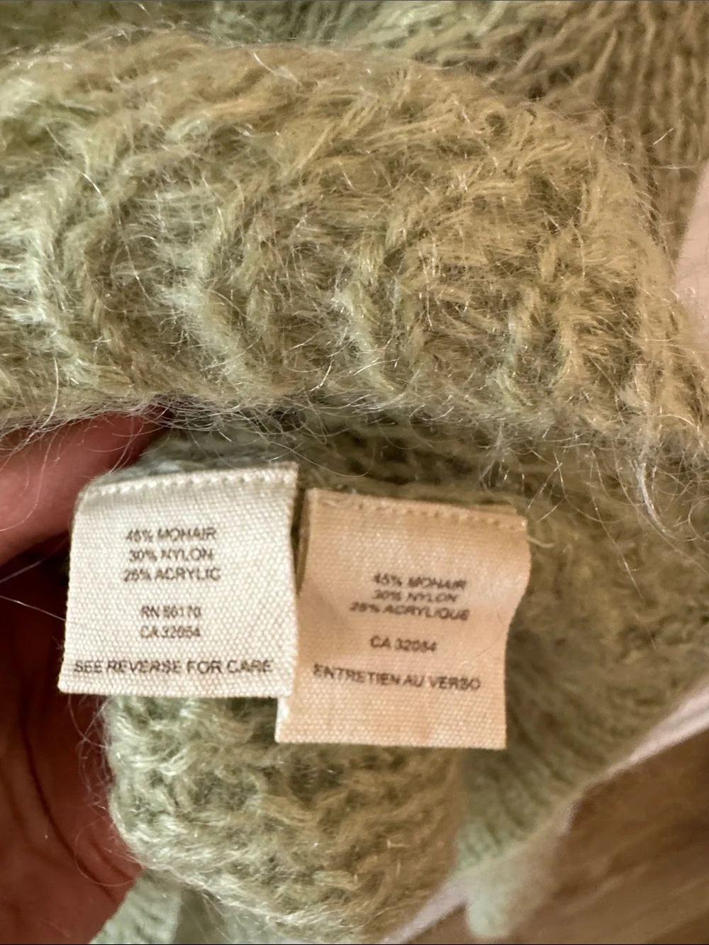 Free People Mohair Blend Cropped Cardigan Sage Green Button Front M